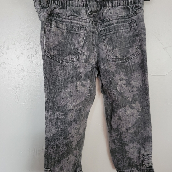 Miniville Toddler Girl 3T Grey Floral Skinny Jeans Denim Bow Stretch Waist - Picture 4 of 5